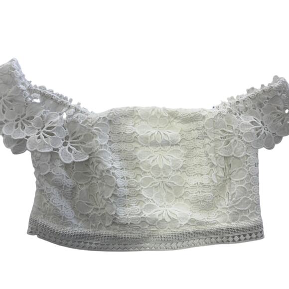 Lulus Top Womens Small White Love Abound Lace Cropped Off The Shoulder - Picture 3 of 10